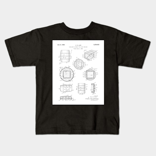 Whisky Barrel Patent - Whisky Art - Black And White Kids T-Shirt by patentpress